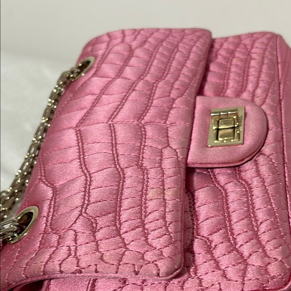 Chanel Authentic Pink Satin Silk Croc Embossed 2.55 Mini Double Flap Bag - Picture 15 of 16